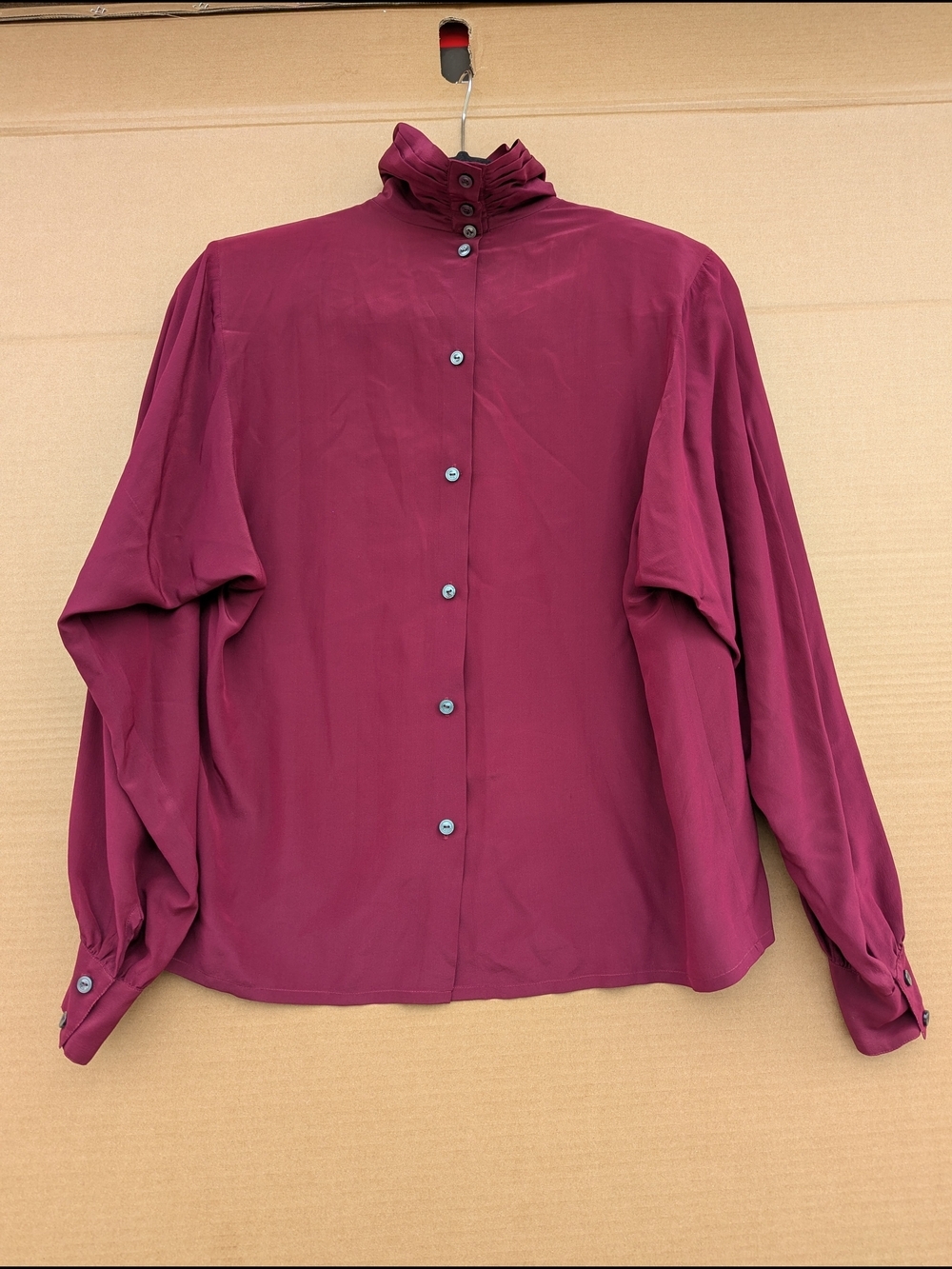 Ellen Tracy Vintage 100% Silk Ruffle Mock Neck Button Blouse Size 4 Victorian